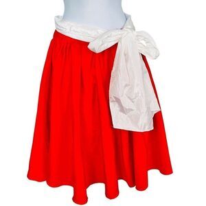 Vintage 80s Hand Sewn Circle Skirt Womens M Red White Ribbon Sash Pinup Swing